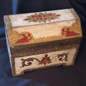 Vintage Italian made Decorative Wooden Box with Red and Gold Accents